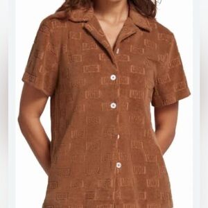 UGG Women’s Shirina UGGblock, Button Shirt, Size L, Short Sleeves, Collared Neck